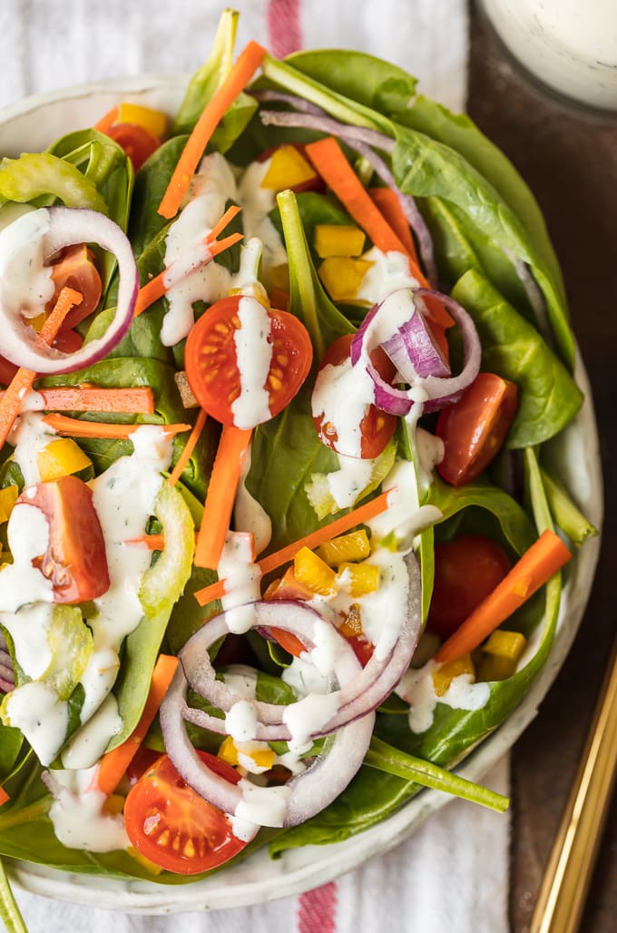 Bright, colorful salad with ranch dressing