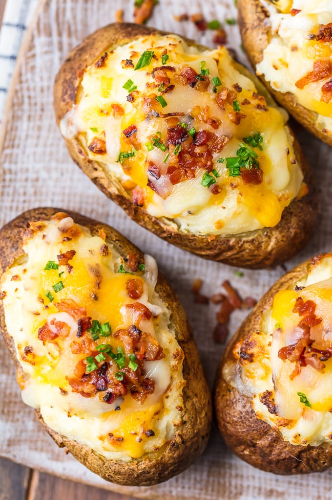 Close up on the best twice baked potatoes recipe