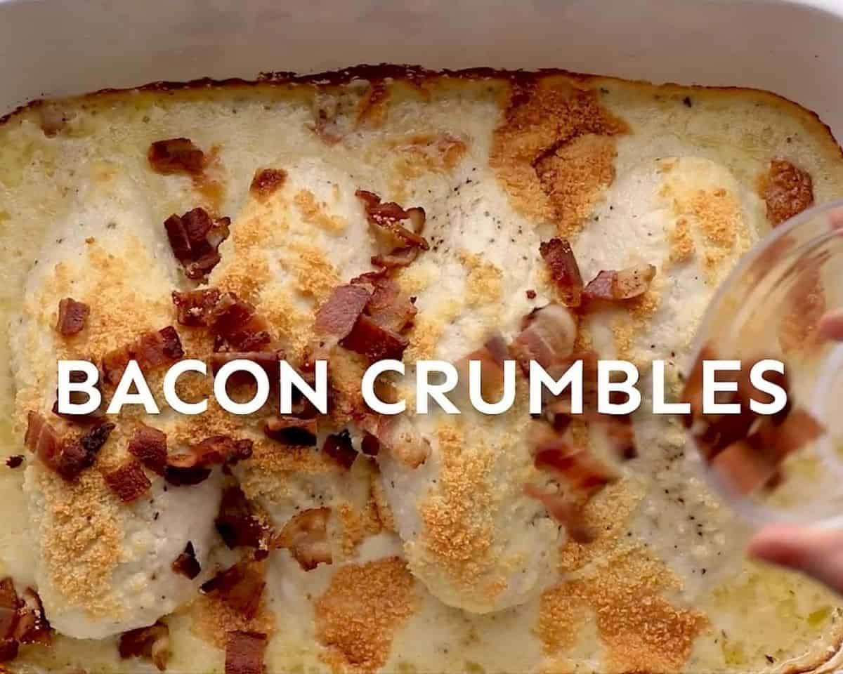 Baked ranch chicken with bacon crumbles.