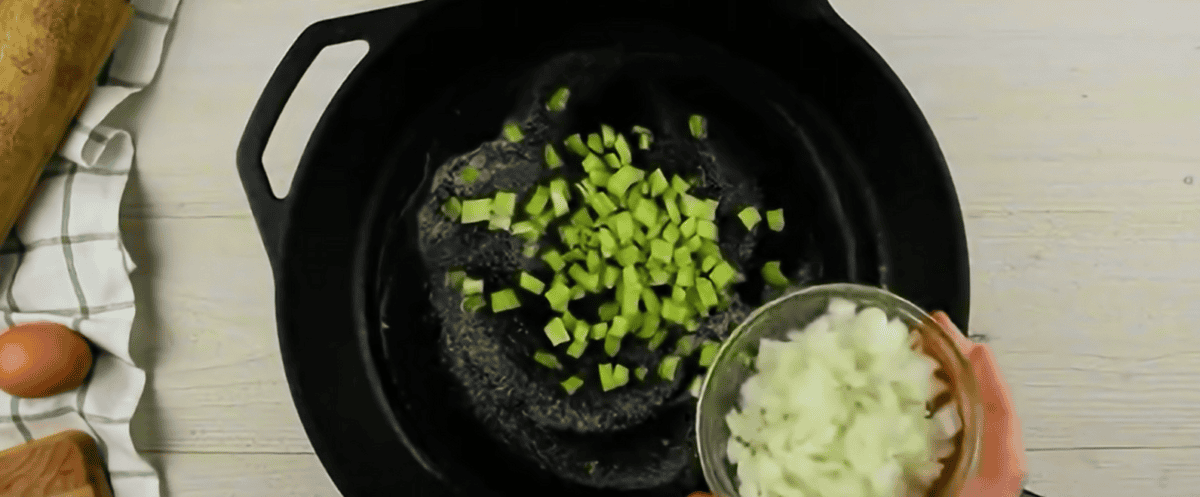 Cooking the aromatics for the hand pies. 