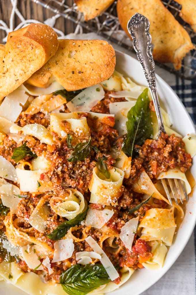 Beef Bolognese is a delicious meat-based sauce served with pasta, and topped with basil and freshly grated cheese. This is the best bolognese sauce recipe outside of Italy! Pasta with the best bolognese sauce