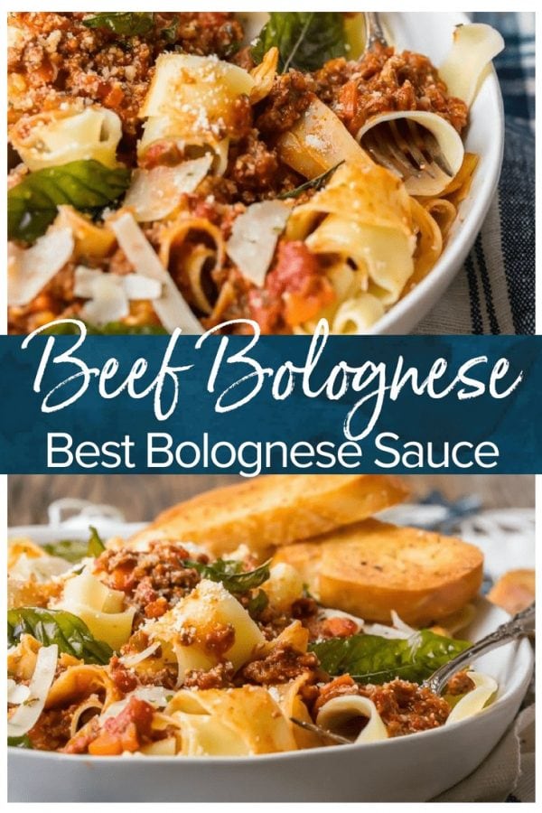Beef Bolognese is a delicious meat-based sauce served with pasta, and topped with basil and freshly grated cheese. This is the best bolognese sauce recipe outside of Italy!