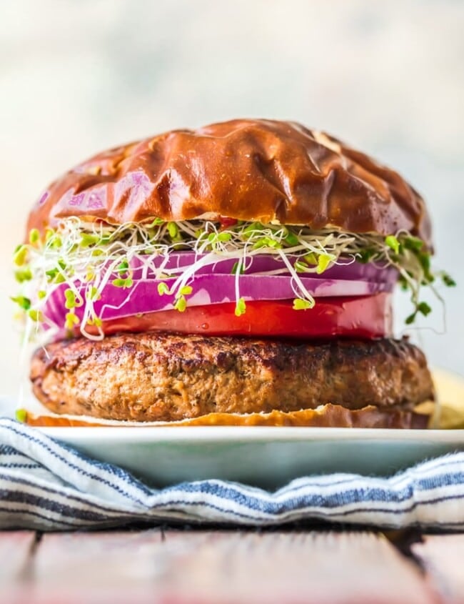 This is the BEST Turkey Burger Recipe. Turkey Burgers are a delicious and healthy burger option to replace ground beef. They're super juicy and flavorful, and they're easy to cook up on the stove. Try this turkey burger recipe instead of the usual beef burgers. You'll be surprised by how tasty they are!