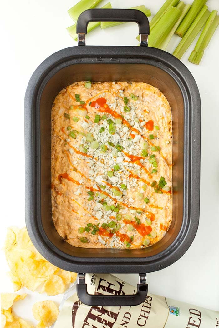 Slow Cooker Lighter Buffalo Blue Cheese Chicken Dip | Wholefully
