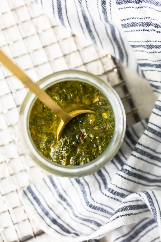 Homemade chimichurri verde sauce