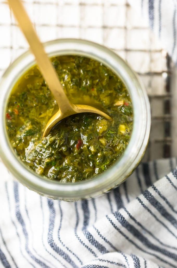 Chimichurri Sauce recipe in a glass jar