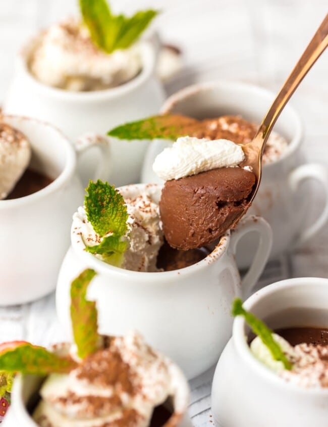 Chocolate Pot de Creme is the perfect holiday dessert. It's simple, it's delicious, and it's so cute. These little pots de creme are rich and chocolatey, with the most amazing texture. I love these as Christmas and holiday desserts!