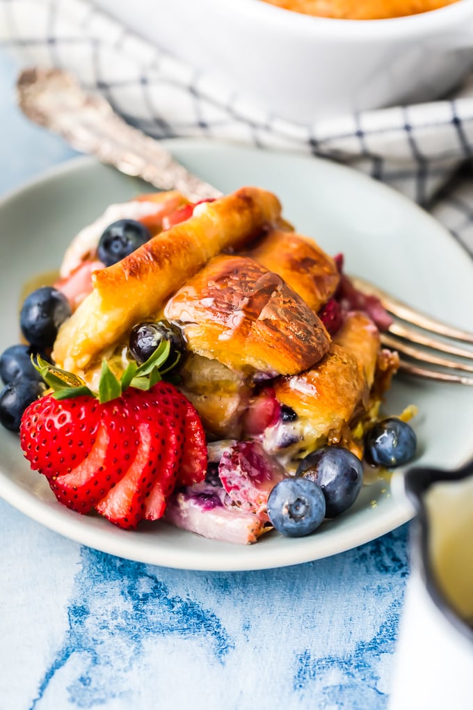 Close up view of french toast bake on plate