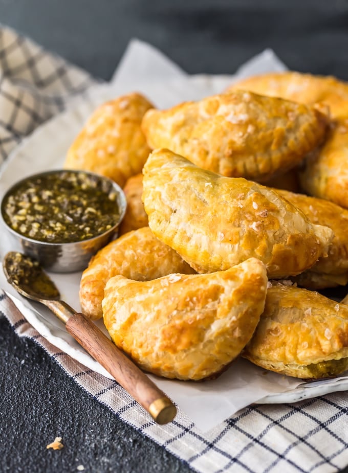 Stack of savory hand pies filled with curry chicken