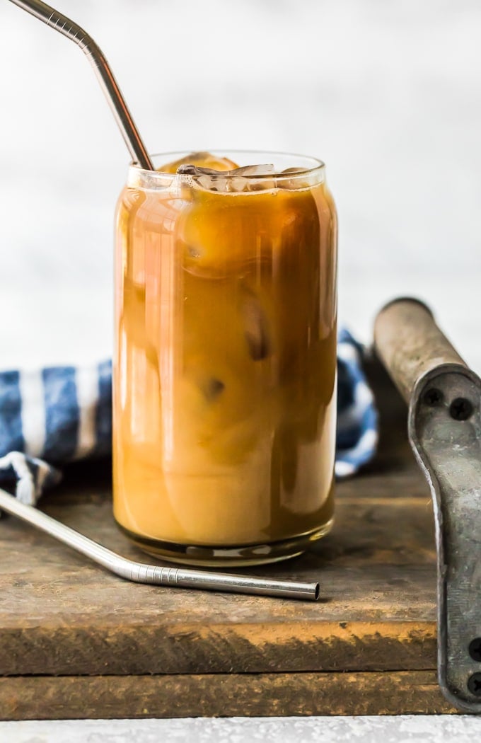 iced coffee with metal straw