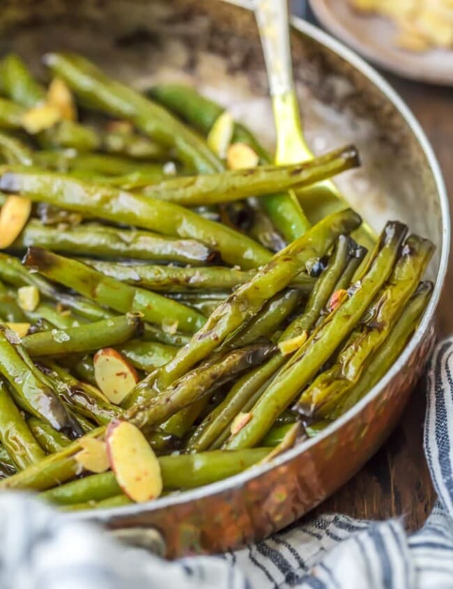 green beans with almonds in skillet