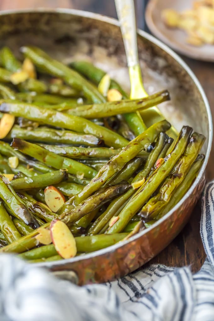 green beans with almonds in skillet