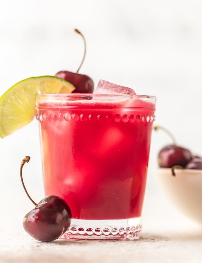 homemade cherry limeade in a glass