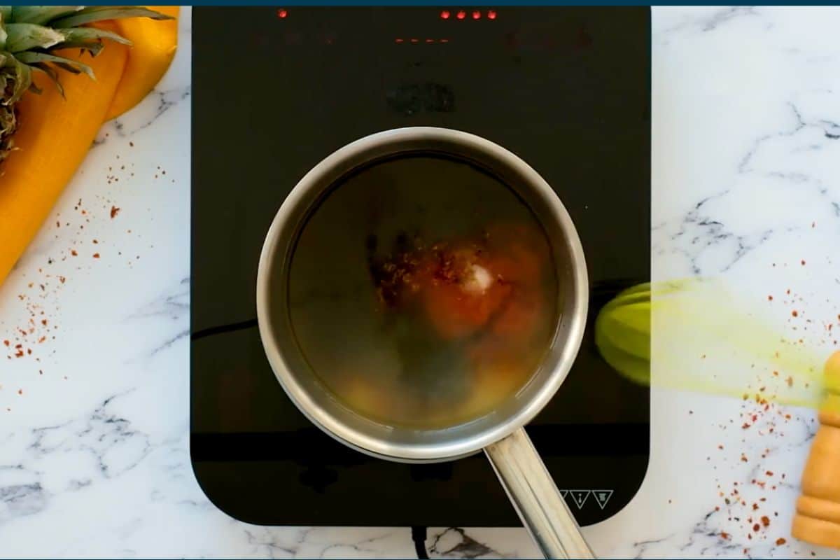add ingredients in a saucepan over medium high heat