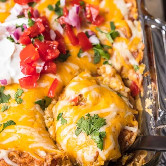 King Ranch casserole, a Mexican lasagna-like dish baked with sour cream topping.