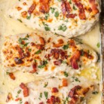 Ranch Baked Chicken with Bacon is one of my favorite Chicken Breast Recipes! This Bacon Ranch Chicken is super simple (only FIVE ingredients!), absolutely fool-proof, and has so much flavor. Your baked chicken will come out juicy and tender every single time covered in the easiest and tastiest bacon ranch sauce. Ranch Chicken has never tasted better!