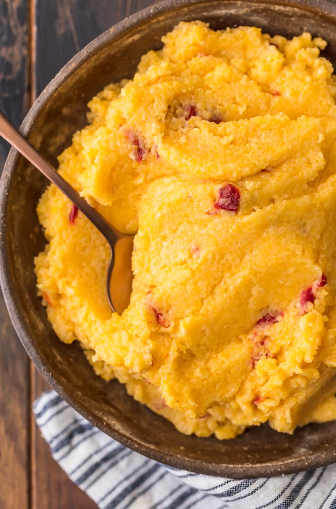 Cheese grits with pimento peppers