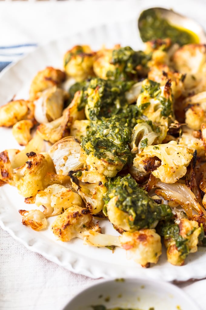 A plate full of chimichurri cauliflower