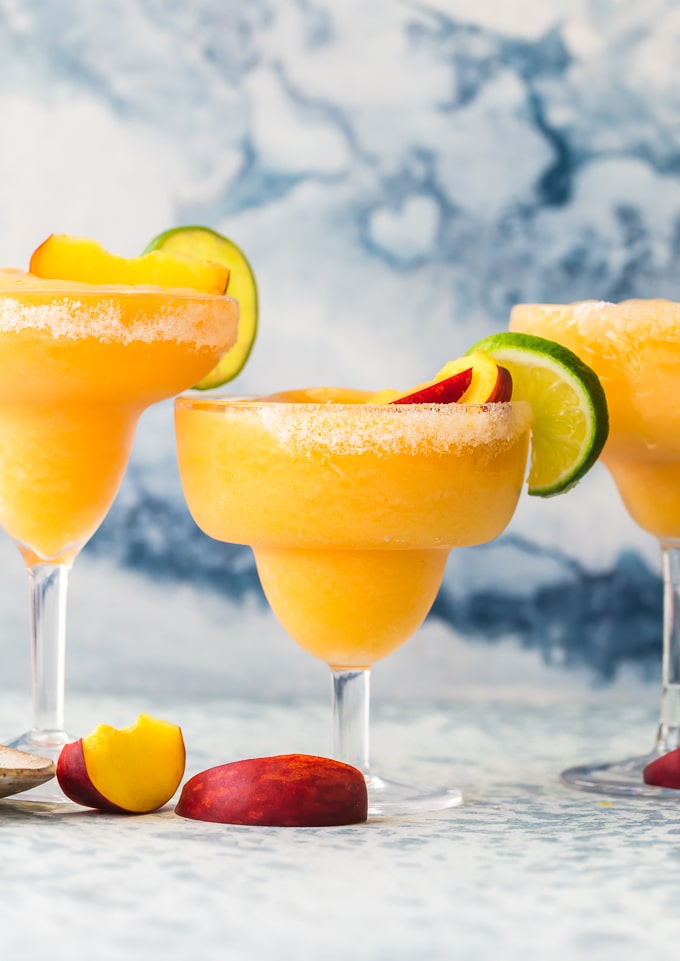 three frozen skinny peach margaritas