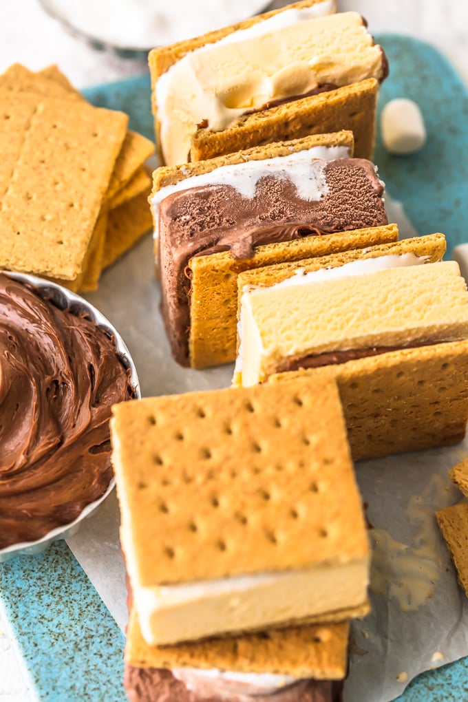 mores ice cream sandwiches on a plate