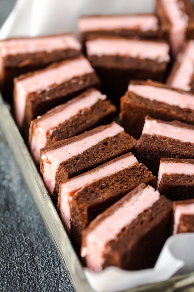 Easy brownie recipe with a layer of chocolate brownie, and a layer of strawberry filling