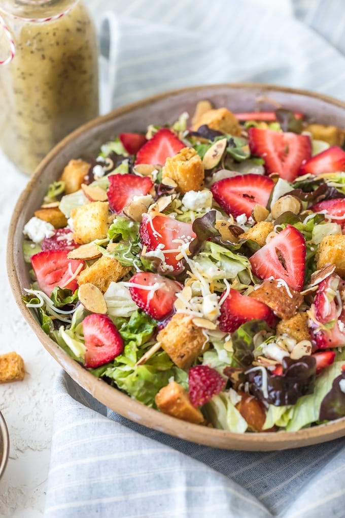 Strawberry Poppyseed Salad with homemade croutons