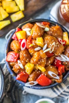 Sweet and Sour Chicken is a typical dish you'll find at Chinese-American restaurants. I love the crispy, tangy flavor of this sweet and sour chicken recipe! It's best served with white rice, vegetables, and my homemade sweet and sour chicken sauce.