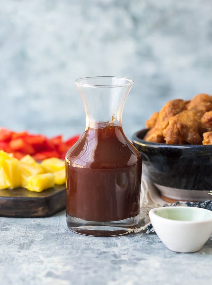 Homemade sweet and sour sauce in a glass jar