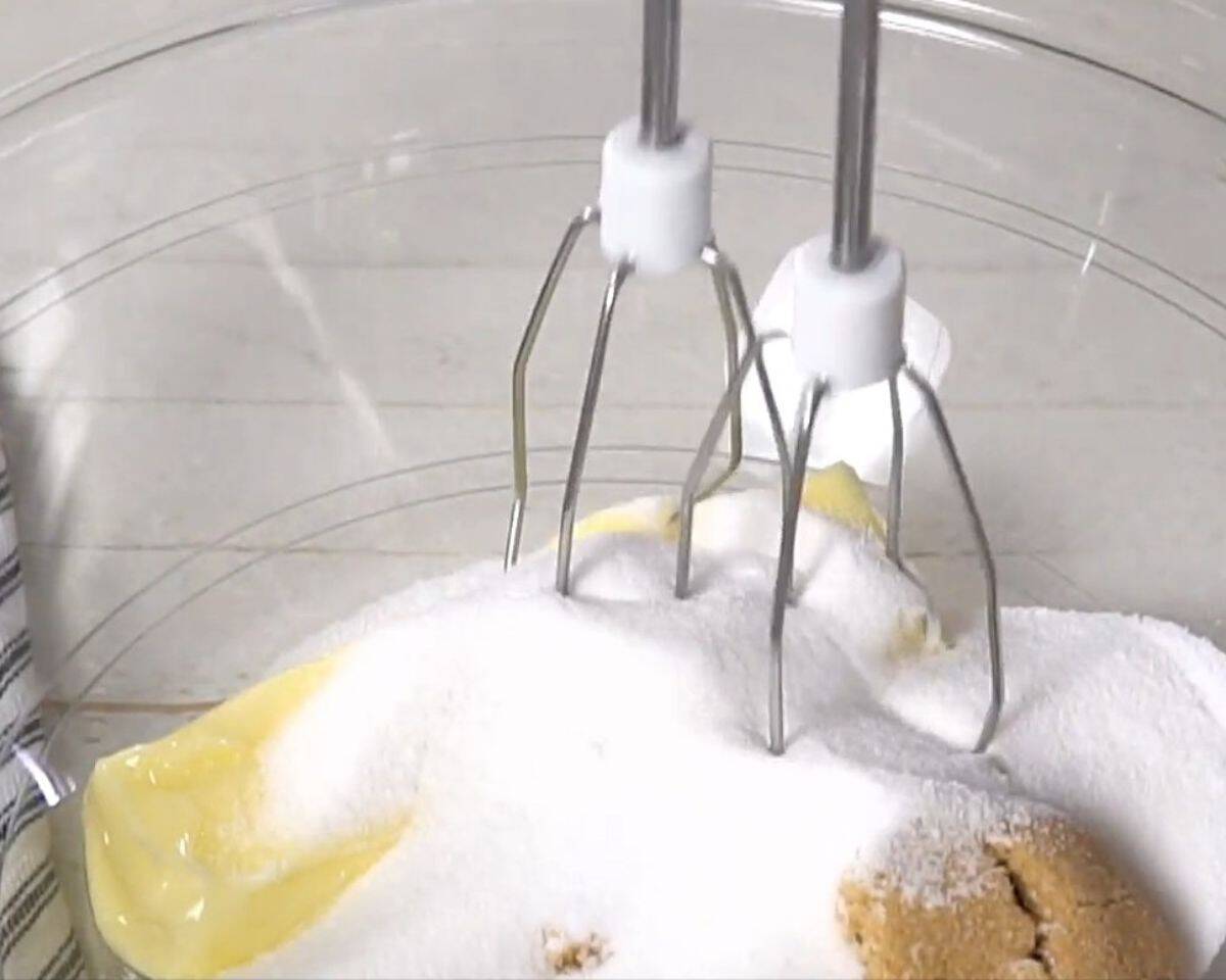 Creaming butter and sugar.