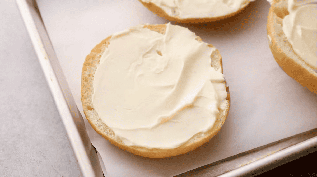 closeup of a buttered hamburger bun.