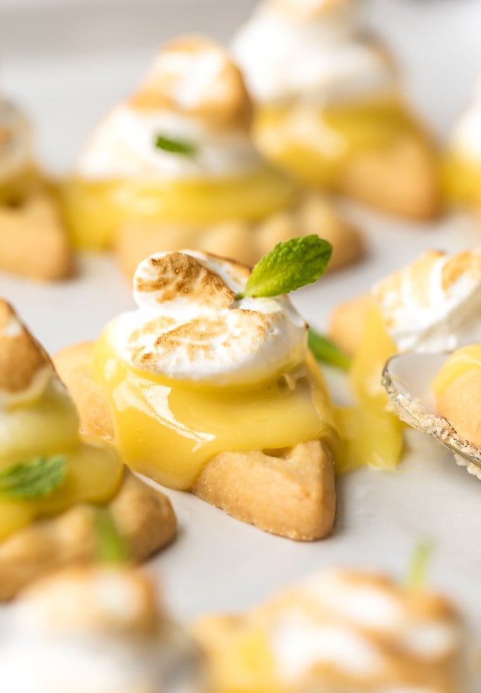 shortbread cookies topped with lemon curd and meringue.