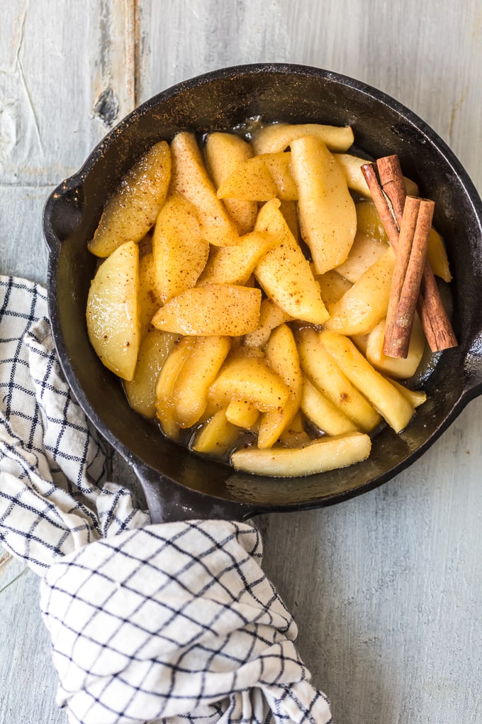 Fried apples recipe in a cast iron skillet