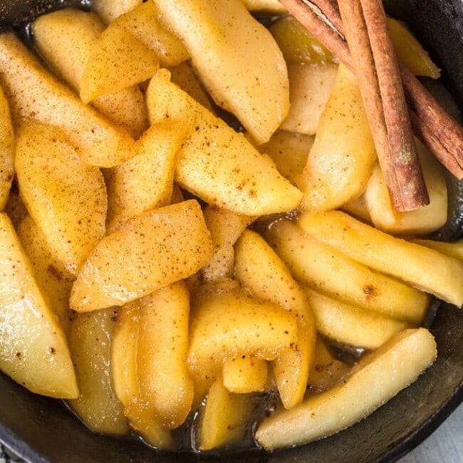 With apple-picking season right around the corner, it's time to get the perfect FRIED APPLES recipe out there. Fresh apples, sugar, and butter fried on the stove top with cinnamon...so delicious! Learn how to make fried apples for breakfast, dessert, snacks, or even as a side dish!