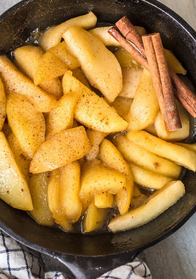 With apple-picking season right around the corner, it's time to get the perfect FRIED APPLES recipe out there. Fresh apples, sugar, and butter fried on the stove top with cinnamon...so delicious! Learn how to make fried apples for breakfast, dessert, snacks, or even as a side dish!