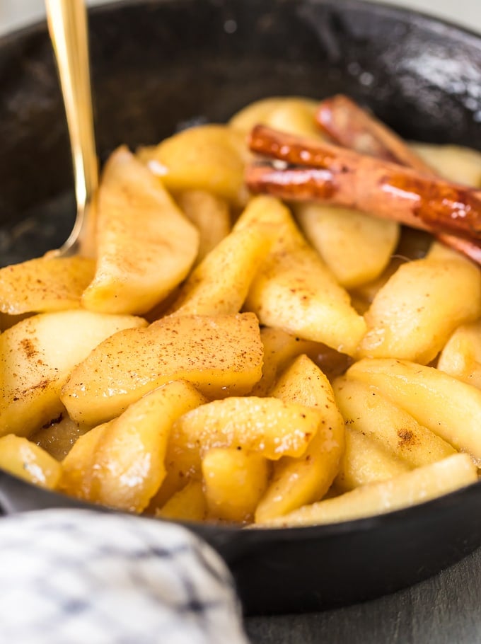 Fried apples in a cast iron skillet