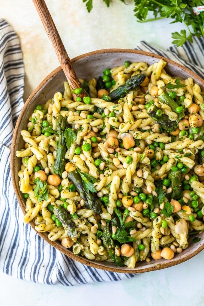 Green Goddess Pasta Salad Recipe in a bowl overhead shot