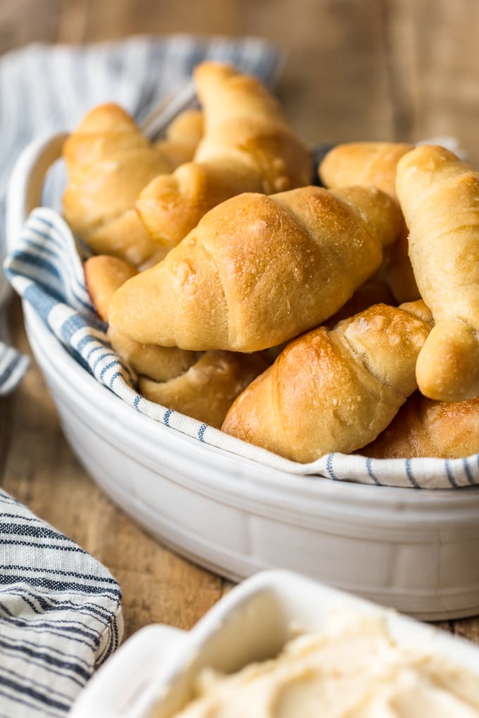 A basket full of homemade crescent rolls