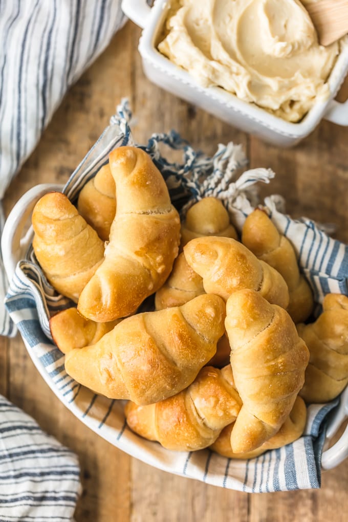 a basket of homemade crescent rolls