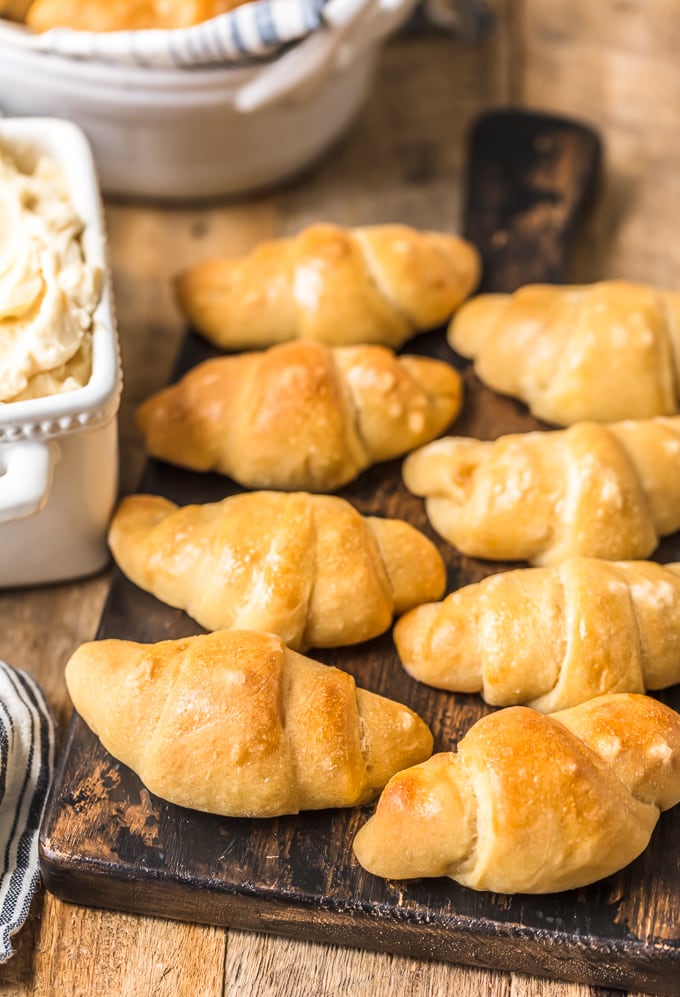 Crescent rolls on a wood board