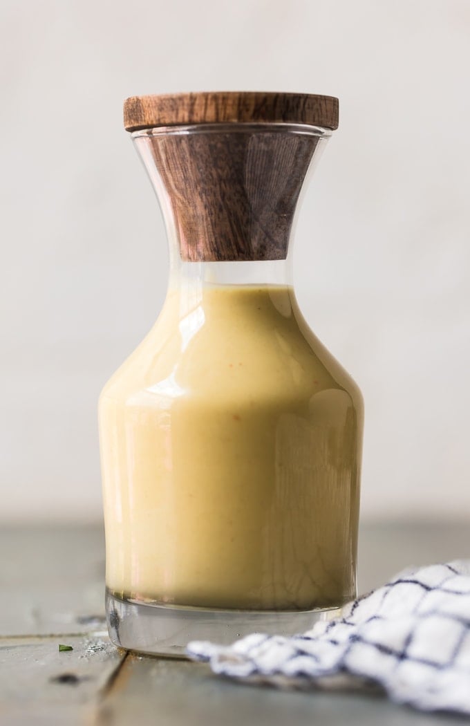 Honey Mustard Dipping Sauce in a glass jar