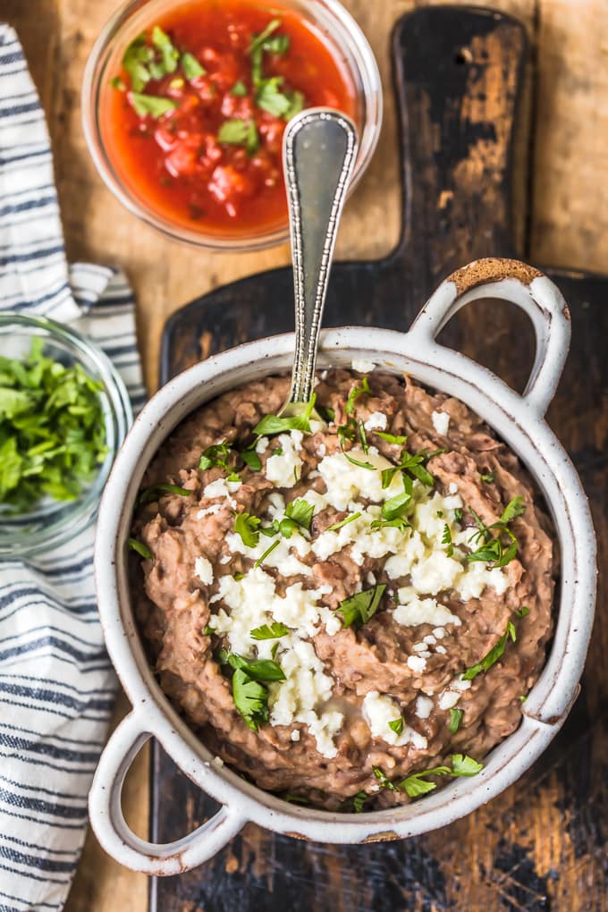 A bowl of easy refried beans