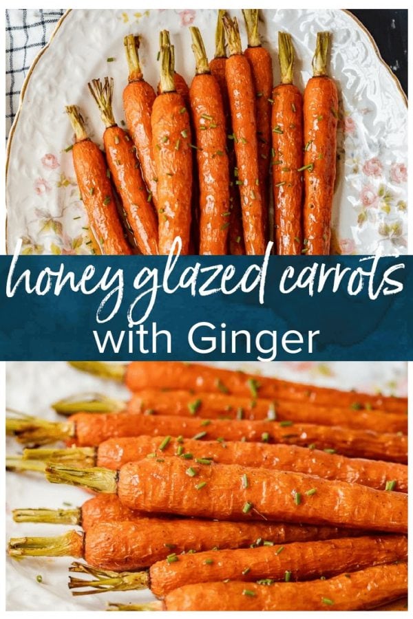 Honey Glazed Carrots with Ginger are sweet, aromatic, and absolutely tasty. This easy carrot side dish goes well with chicken, pork, or any holiday meal. I love these healthy honey roasted carrots because the flavor is so simple yet so amazing. This honey glazed carrots recipe should definitely be your next side dish!