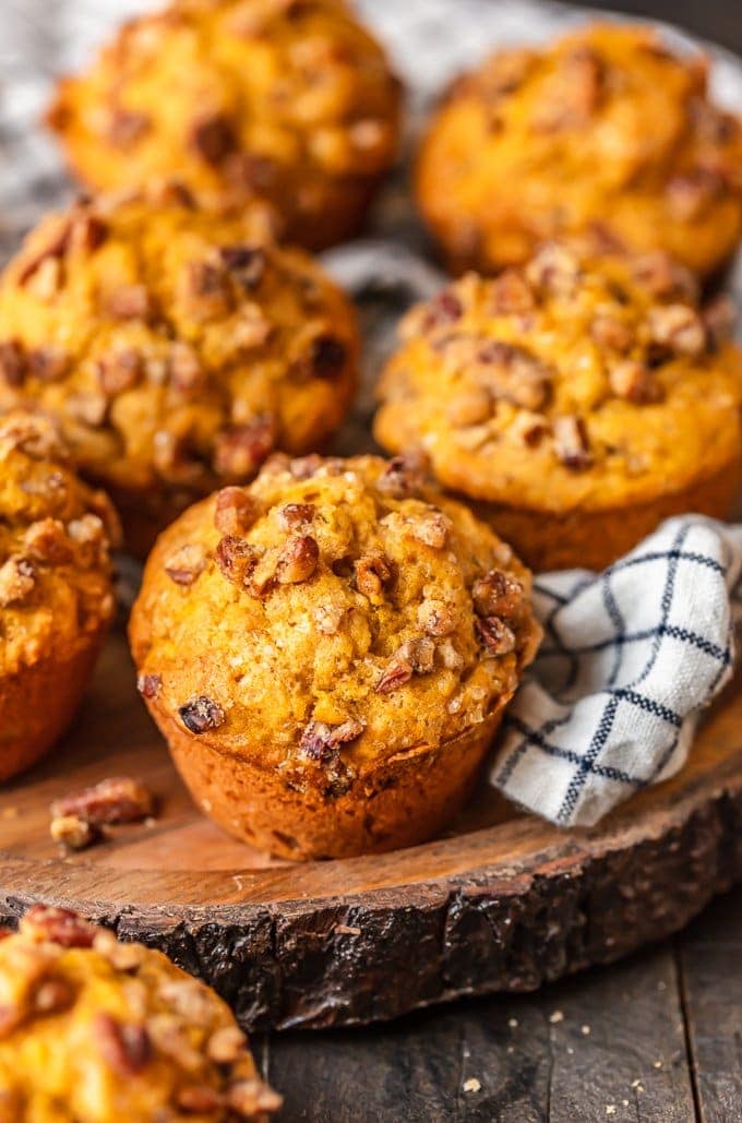 Pumpkin Muffins recipe topped with pecans