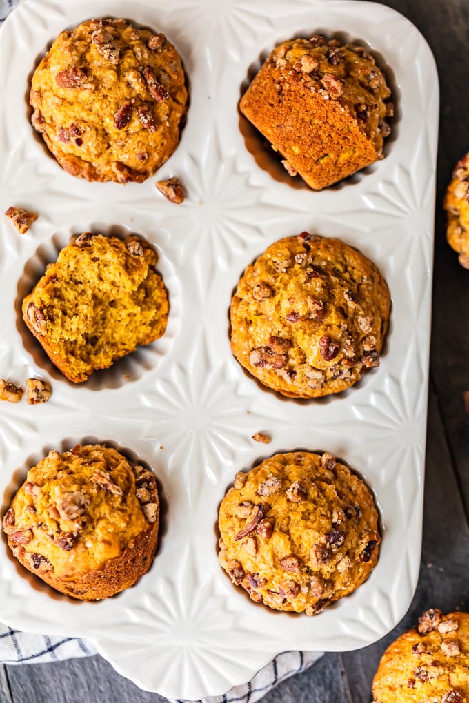 Pumpkin Spice Muffins topped with pecans
