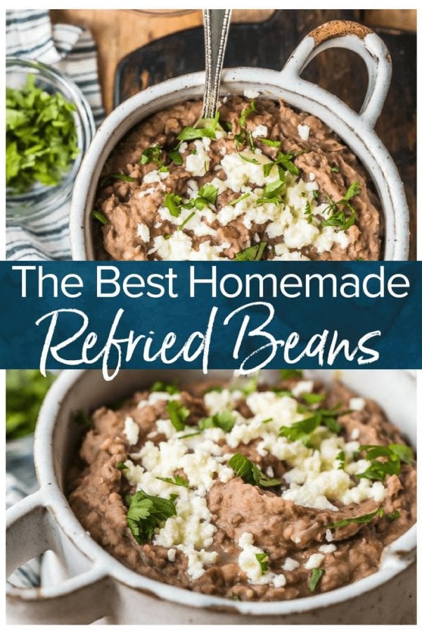 This homemade refried beans recipe is simple and absolutely delicious. Refried beans are the perfect side dish for your favorite Tex-Mex dishes, like tacos, cheesy chicken, nachos, burritos, & more!