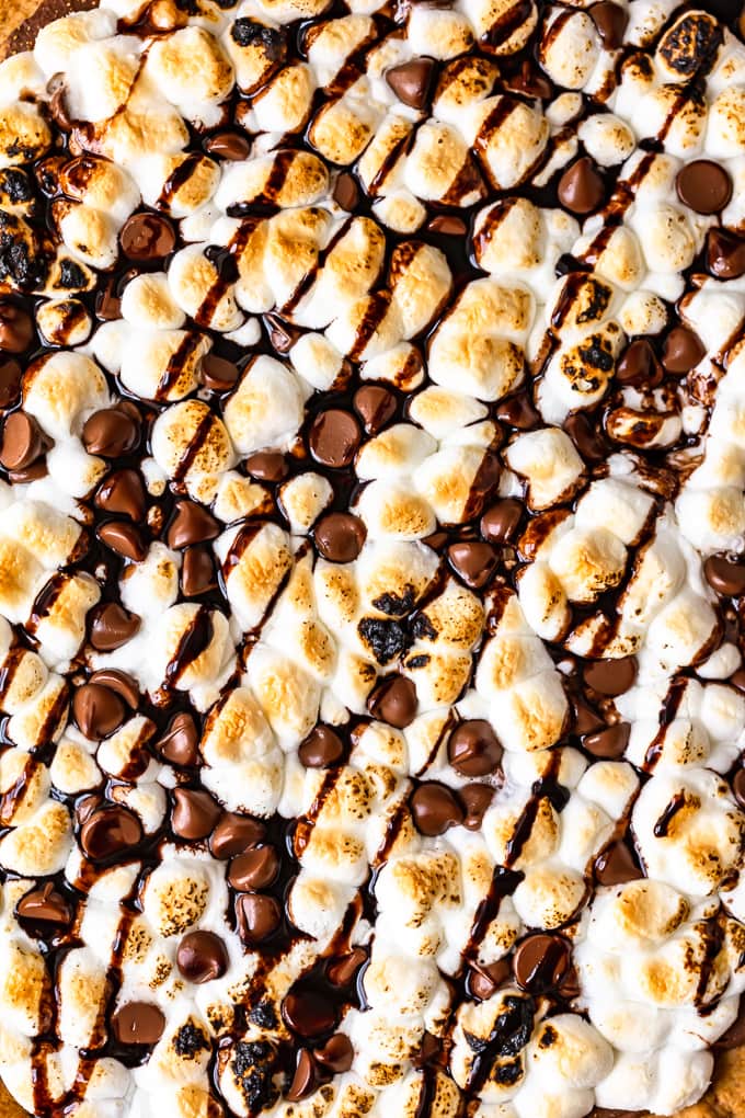 S'mores Dessert Pizza overhead up close