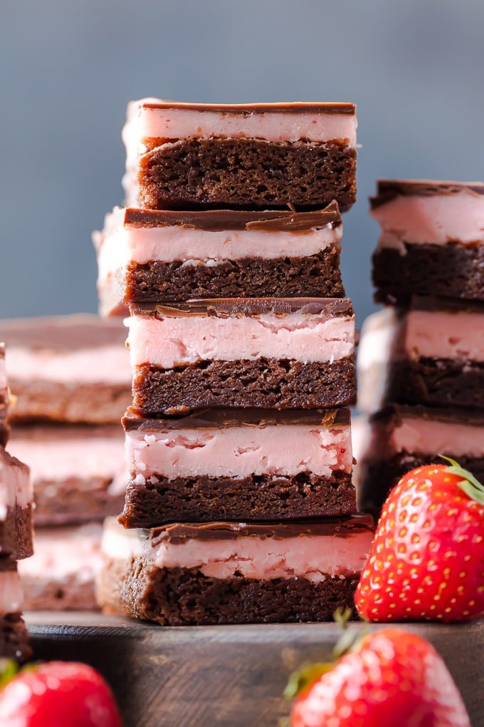 A stack of strawberry brownies