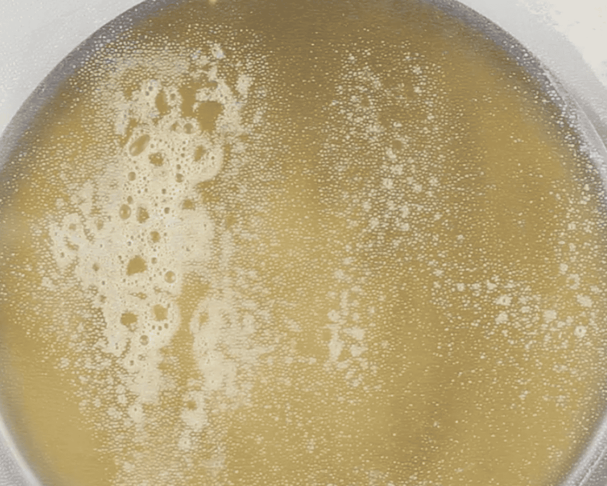 Custard covered with a sheet of plastic wrap sprayed with non stick cooking spray.