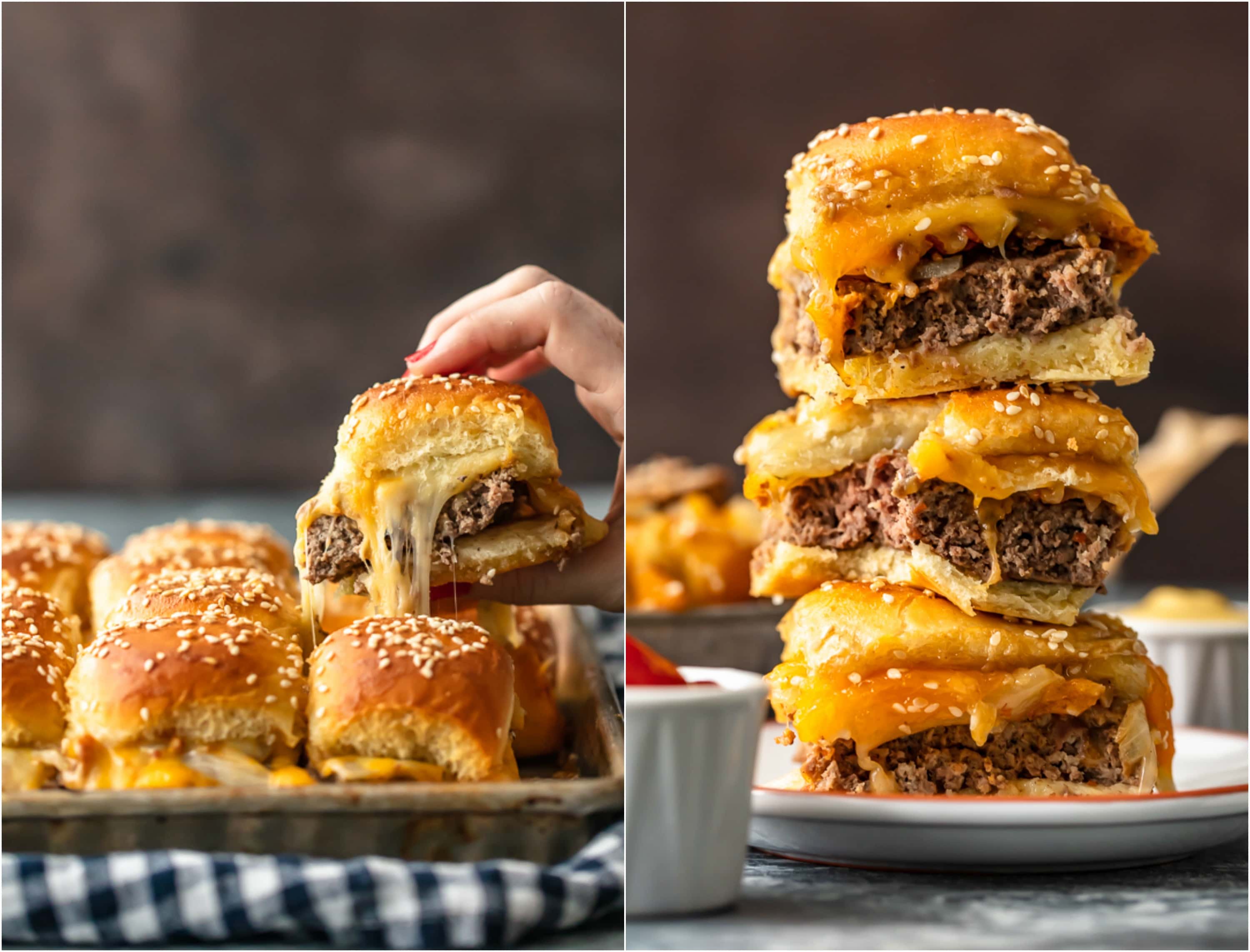Baked Bacon Cheeseburger Sliders are a fun and easy lunch of dinner perfect for those busy school nights or fun game days! There's nothing better than this EASY Pull Apart Cheeseburger Slider Recipe for feeding a hungry crowd. So much cheese, so little time!