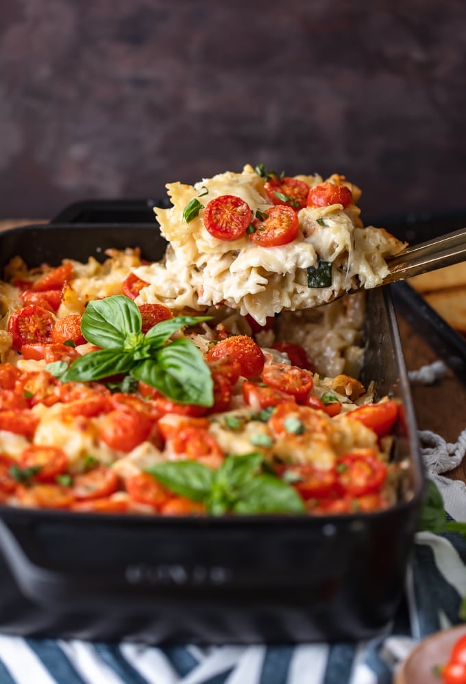 Chicken Alfredo Bake in a casserole dish